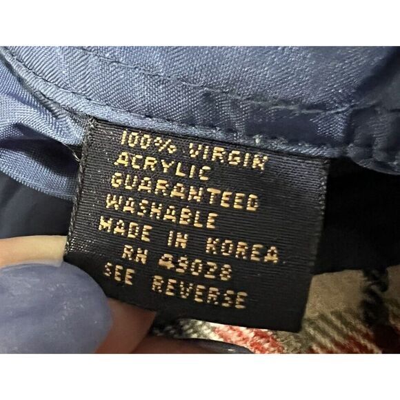 Woodland Men Size Med- 15-15.5 Virgin Acrylic Flannel Shirt Red Blue White Plaid - Picture 5 of 9